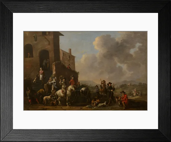 Framed Print : Preparing for the hunt, 1670s Framed Print : Preparing for the hunt, 1670s