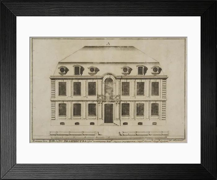 Framed Print : Design of a Typical Facade of a Two-Storey House with an Attic for the Construction along the Neva E Framed Print : Design of a Typical Facade of a Two-Storey House with an Attic for the Construction along the Neva E