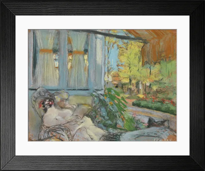 Framed Print : Madame Hessel reading on Cezannes enclosed terrace Framed Print : Madame Hessel reading on Cezannes enclosed terrace