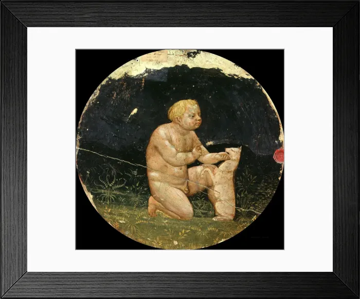 Framed Print : Birth Plate (Desco da Parto) Obverse: Boy playing with a dog Framed Print : Birth Plate (Desco da Parto) Obverse: Boy playing with a dog