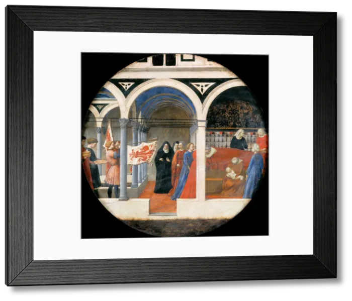 Framed Print : Birth Plate (Desco da Parto). Reverse: Puerperium of a noble Florentine woman Framed Print : Birth Plate (Desco da Parto). Reverse: Puerperium of a noble Florentine woman