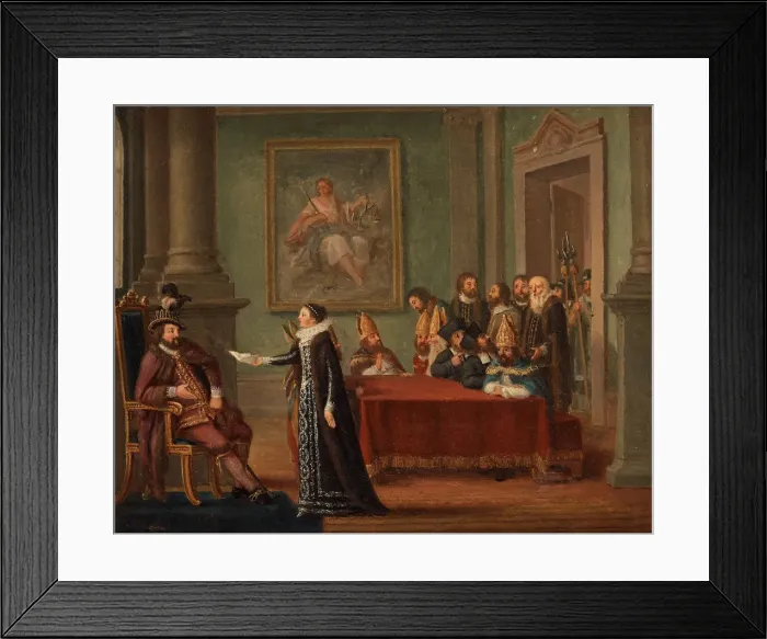 Framed Print : Christina Gyllenstierna with the letter of safe conduct before Christian II Framed Print : Christina Gyllenstierna with the letter of safe conduct before Christian II
