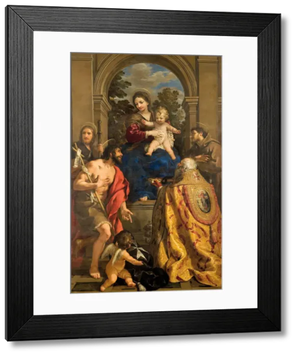 Framed Print : Virgin and child with Saints James, John the Baptist, Pope Stephen I and Francis Framed Print : Virgin and child with Saints James, John the Baptist, Pope Stephen I and Francis