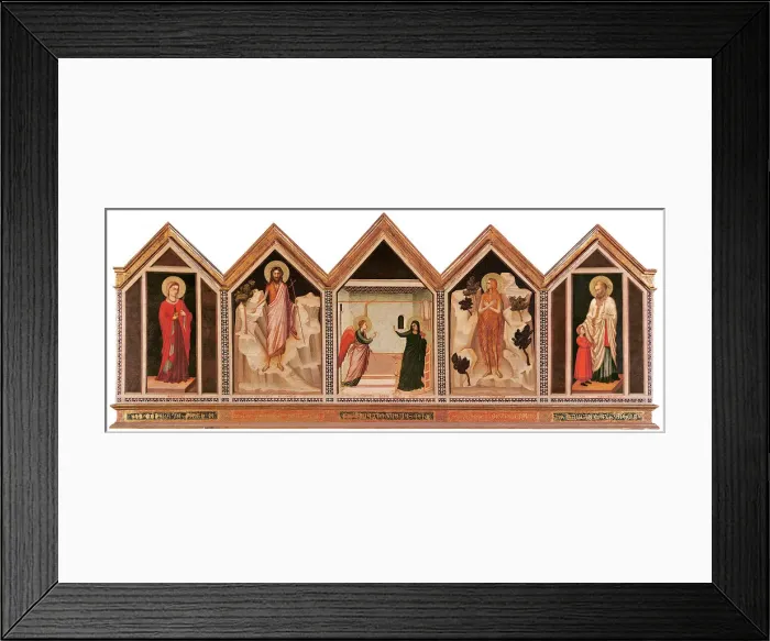 Framed Print : The Annunciationwith Saints Reparata, John the Baptist, Mary Magdalene and Nicholas. From the Polypt Framed Print : The Annunciationwith Saints Reparata, John the Baptist, Mary Magdalene and Nicholas. From the Polypt