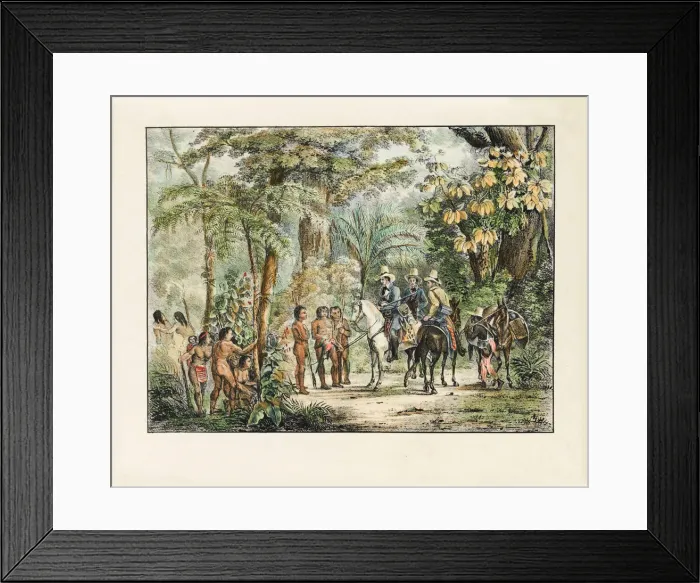 Framed Print : The encounter between the Native Americans and Europeans. From Malerische Reise in Brasilien Framed Print : The encounter between the Native Americans and Europeans. From Malerische Reise in Brasilien