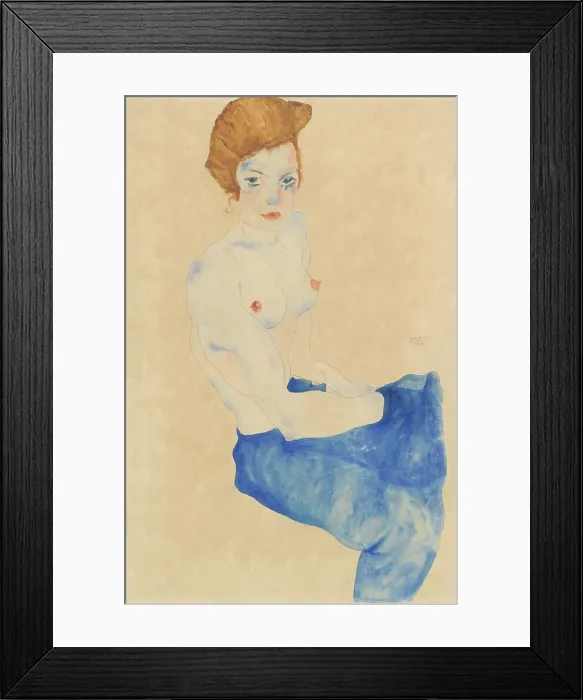 Framed Print : Sitting young woman, half nude with blue skirt (Wally Neuzil) Framed Print : Sitting young woman, half nude with blue skirt (Wally Neuzil)