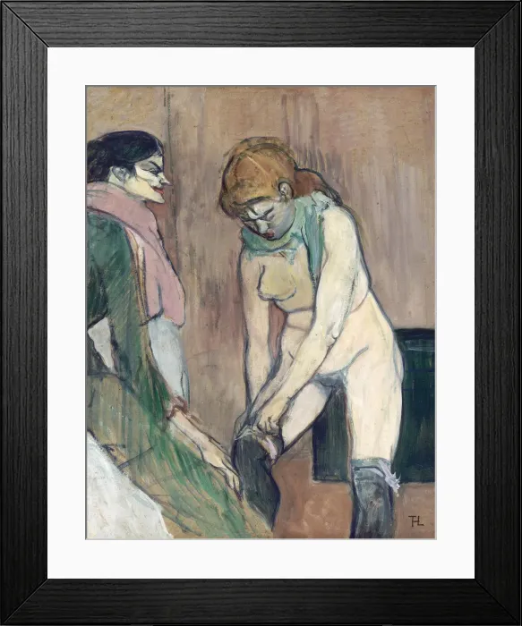 Framed Print : Woman Pulling up her Stockings Framed Print : Woman Pulling up her Stockings