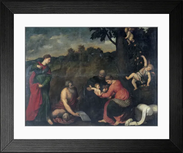 Framed Print : The Holy Family with Saints Jerome, Catherine of Alexandria and angels Framed Print : The Holy Family with Saints Jerome, Catherine of Alexandria and angels