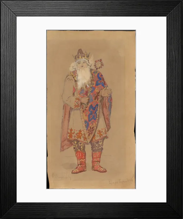 Framed Print : Tsar Berendey. Costume design for the theatre play Snow Maiden by Alexander Ostrovsky Framed Print : Tsar Berendey. Costume design for the theatre play Snow Maiden by Alexander Ostrovsky