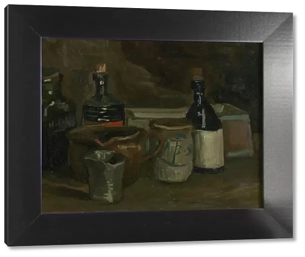 Still life with bottles and pottery