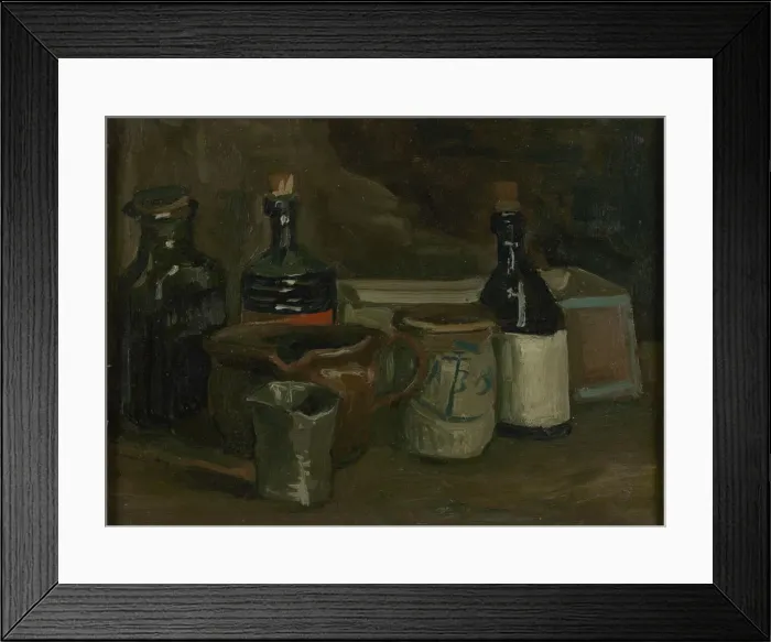 Framed Print : Still life with bottles and pottery Framed Print : Still life with bottles and pottery