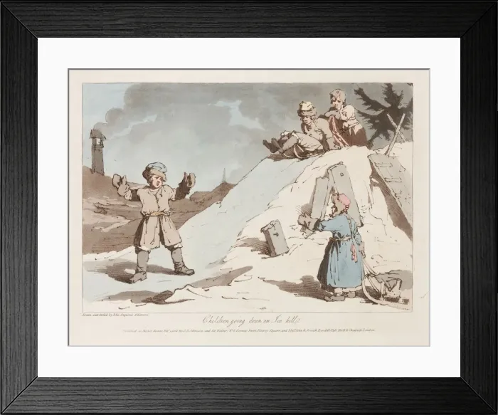 Framed Print : Children going down an Ice Hill Framed Print : Children going down an Ice Hill