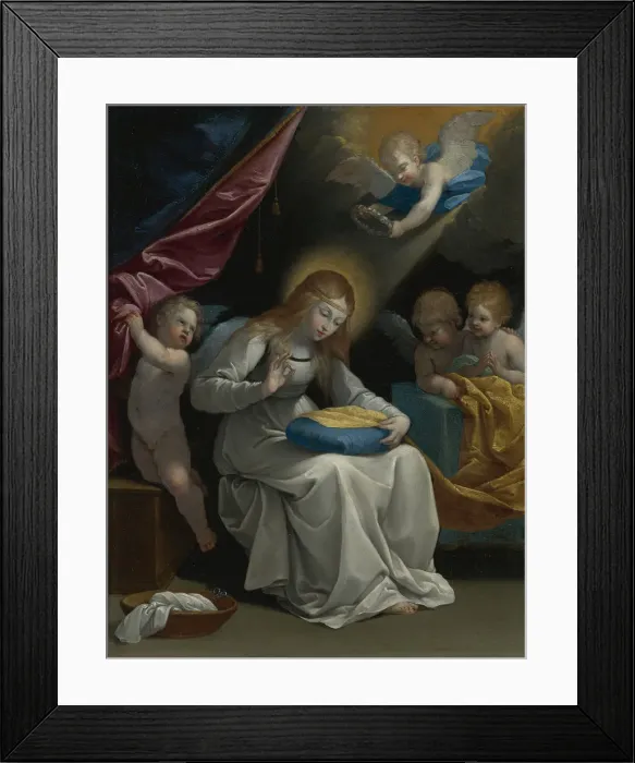 Framed Print : The Virgin Sewing, Accompanied By Four Angels (La Couseuse) Framed Print : The Virgin Sewing, Accompanied By Four Angels (La Couseuse)