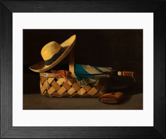 Framed Print : Market Basket, Hat and Umbrella Framed Print : Market Basket, Hat and Umbrella