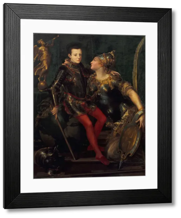 Framed Print : Allegorical Portrait of Parma Embracing Alessandro Farnese, 1556. Artist: Mazzola Bedoli, Girolamo (c. 1500-1569) Framed Print : Allegorical Portrait of Parma Embracing Alessandro Farnese, 1556. Artist: Mazzola Bedoli, Girolamo (c. 1500-1569)