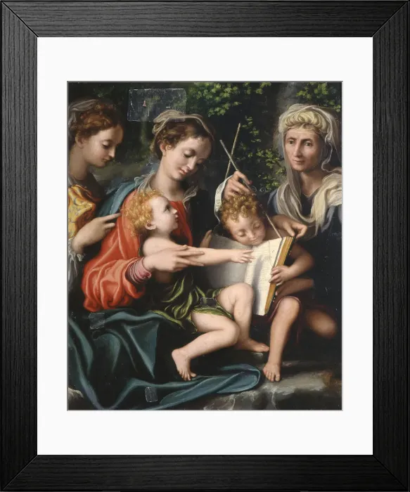 Framed Print : Virgin and Child with Saints John the Baptist, Mary Magdalen and Elizabeth, ca 1529. Artist: Gandini del Grano, Giorgio (c. 1500-1538) Framed Print : Virgin and Child with Saints John the Baptist, Mary Magdalen and Elizabeth, ca 1529. Artist: Gandini del Grano, Giorgio (c. 1500-1538)