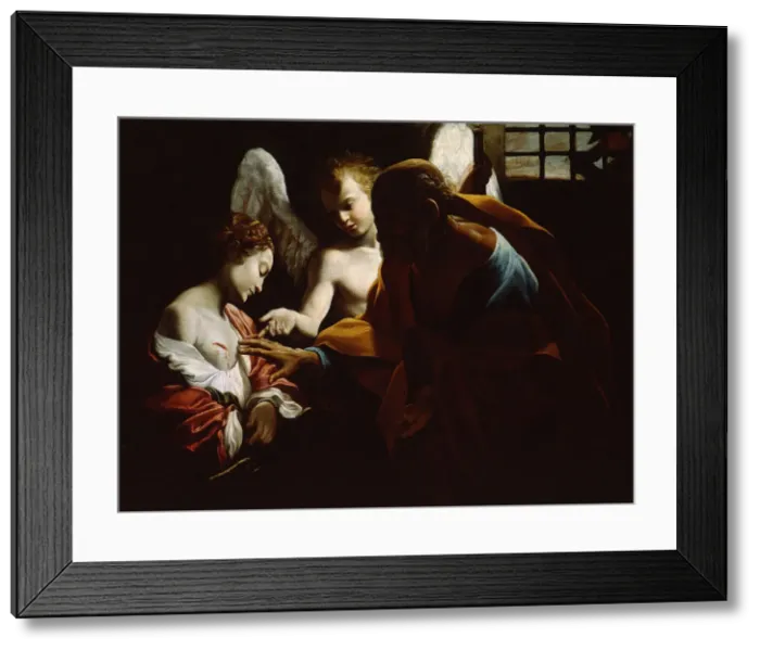 Framed Print : Saint Agatha Attended by Saint Peter and an Angel in Prison, ca 1614. Artist: Lanfranco, Giovanni (1582-1647) Framed Print : Saint Agatha Attended by Saint Peter and an Angel in Prison, ca 1614. Artist: Lanfranco, Giovanni (1582-1647)
