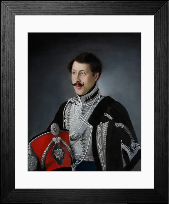 Framed Print : Portrait of Vasily Pavlovich Golovin (1805-1846), 1827. Artist: Mylnikov, Nikolai Dmitrievich (1797-1842) Framed Print : Portrait of Vasily Pavlovich Golovin (1805-1846), 1827. Artist: Mylnikov, Nikolai Dmitrievich (1797-1842)