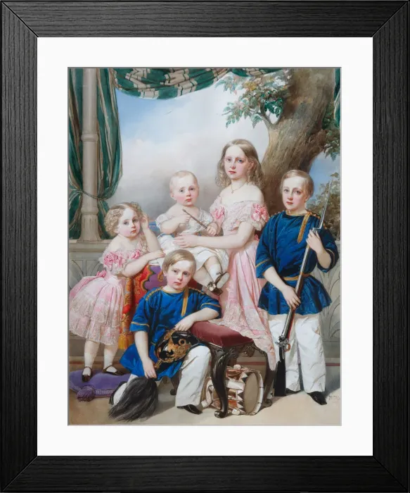 Framed Print : Children of Duke Peter of Oldenburg (1812?1881): Alexandra, Katharine, Nikolaus, Alexander and Georg Artist: Hau (Gau), Vladimir Ivanovich (1816-1895) Framed Print : Children of Duke Peter of Oldenburg (1812?1881): Alexandra, Katharine, Nikolaus, Alexander and Georg Artist: Hau (Gau), Vladimir Ivanovich (1816-1895)