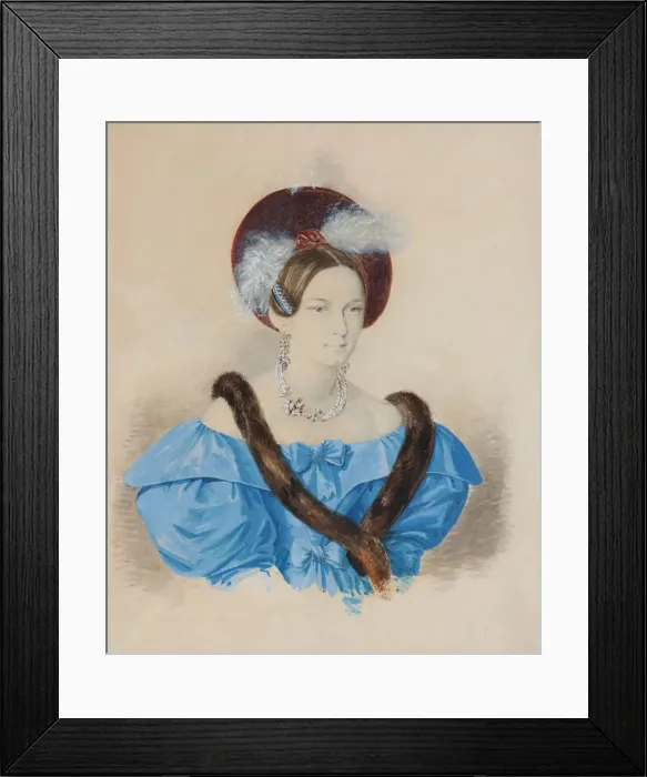 Framed Print : Portrait of Baroness Alexandra Benediktovna Tiesenhausen (1814-1866), 1830s. Artist: Pokrovsky, A. A. (active c. 1830) Framed Print : Portrait of Baroness Alexandra Benediktovna Tiesenhausen (1814-1866), 1830s. Artist: Pokrovsky, A. A. (active c. 1830)