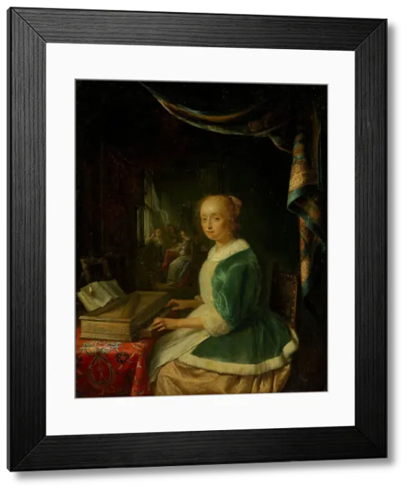 Framed Print : A young lady playing a clavichord Framed Print : A young lady playing a clavichord