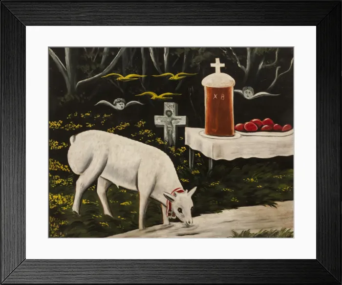 Framed Print : A paschal lamb and easter table with flying angels Framed Print : A paschal lamb and easter table with flying angels
