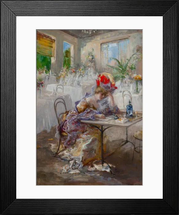 Framed Print : A letter (or Lady at the Cafe)