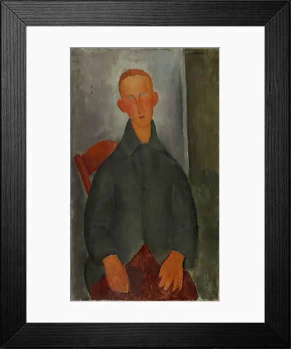 Framed Print : Seated boy with red hair and grey jacket Framed Print : Seated boy with red hair and grey jacket