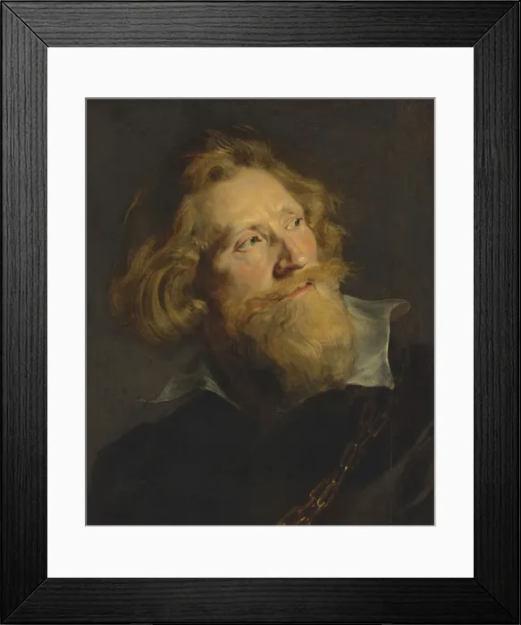 Framed Print : Portrait of a bearded man with a white collar and gold chains Framed Print : Portrait of a bearded man with a white collar and gold chains