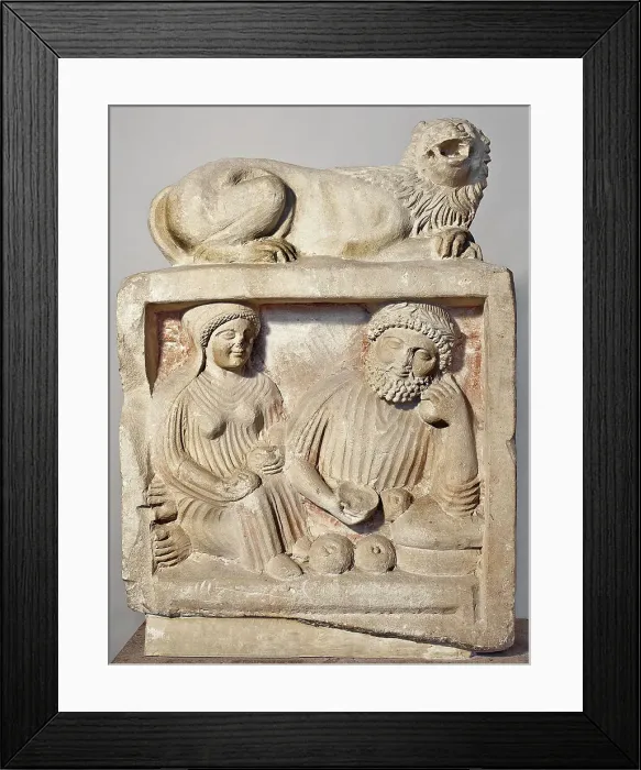 Framed Print : Tombstone depicting a ritual meal Framed Print : Tombstone depicting a ritual meal