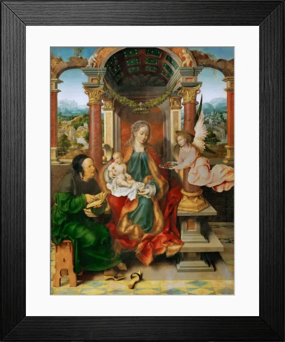 Framed Print : The Madonna and Child with Saint Joseph (Winged Altar, central panel) Framed Print : The Madonna and Child with Saint Joseph (Winged Altar, central panel)
