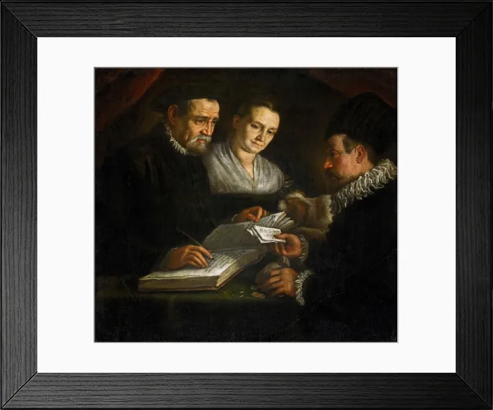 Framed Print : The money-changer Orazio Lago, his wife and a client Framed Print : The money-changer Orazio Lago, his wife and a client