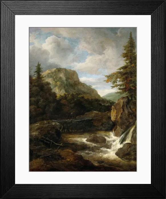 Framed Print : Mountain Landscape with Waterfall Framed Print : Mountain Landscape with Waterfall