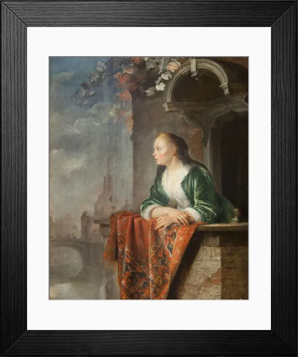 Framed Print : Young woman on a balcony, ca 1665 Framed Print : Young woman on a balcony, ca 1665