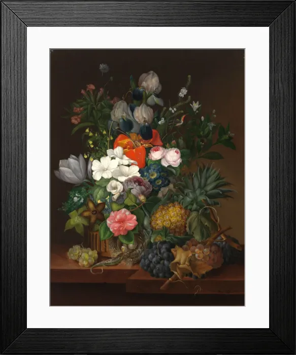 Framed Print : Still Life with a Lizard and Flowers, 1826 Framed Print : Still Life with a Lizard and Flowers, 1826
