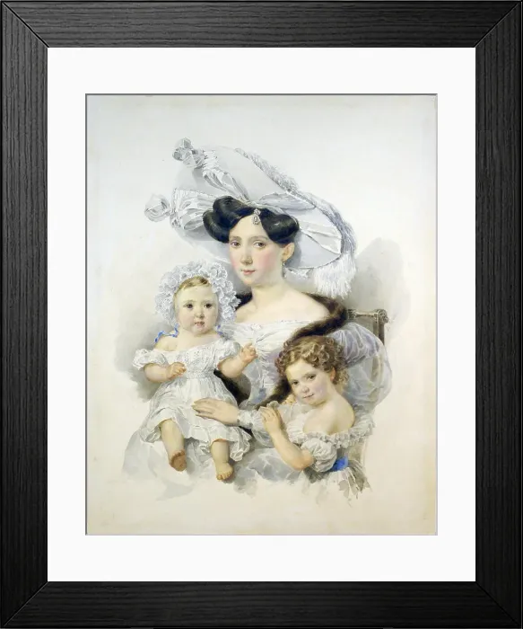 Framed Print : Portrait of Countess Elizaveta Nikolaevna Chernyshova (1808-1872), nee Zotova, with daughters, c. 18 Framed Print : Portrait of Countess Elizaveta Nikolaevna Chernyshova (1808-1872), nee Zotova, with daughters, c. 18