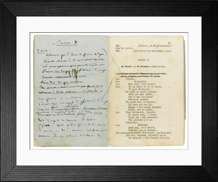 Framed Print : Libretto of the opera La forza del destino by F. M. Piave, revised by the composer, 1863 Framed Print : Libretto of the opera La forza del destino by F. M. Piave, revised by the composer, 1863
