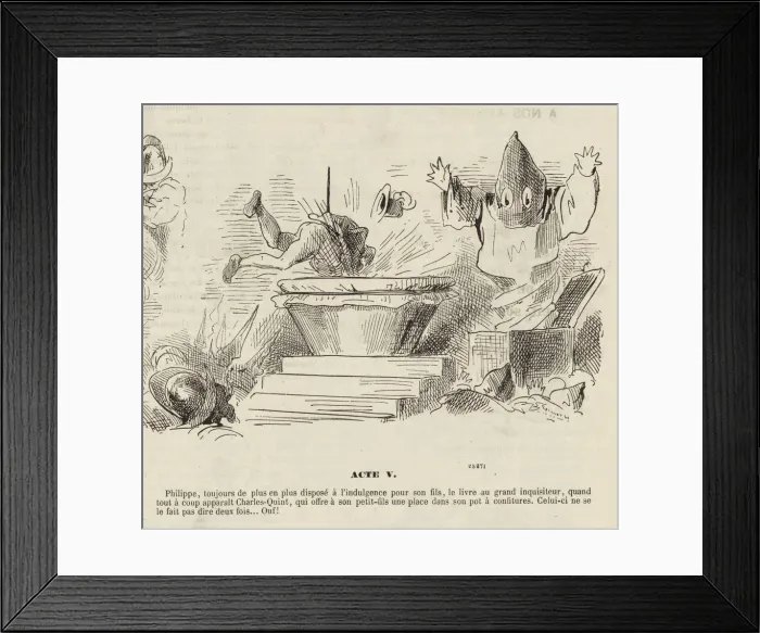 Framed Print : Caricature to the Opera Don Carlos by Giuseppe Verdi. Paris, Theatre de l Opera-Le Peletier, 11. 03. 1 Framed Print : Caricature to the Opera Don Carlos by Giuseppe Verdi. Paris, Theatre de l Opera-Le Peletier, 11. 03. 1