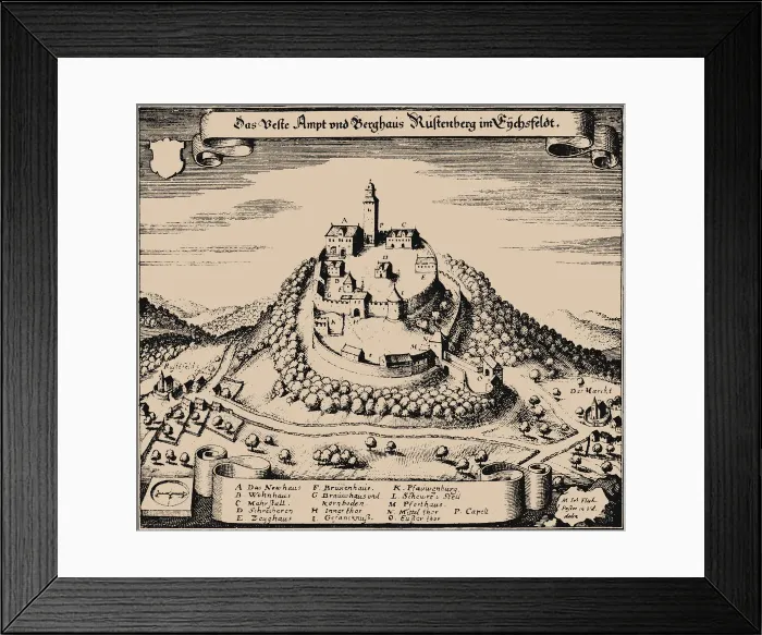 Framed Print : Rusteberg castle. Topographia Sueaviae, 1643 Framed Print : Rusteberg castle. Topographia Sueaviae, 1643