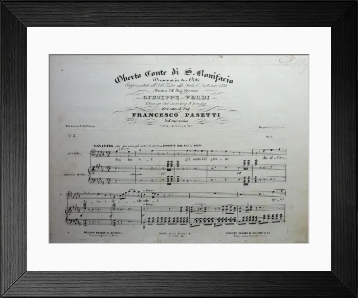 Framed Print : Cover of the score of the opera Oberto conte di San Bonifacio by Giuseppe Verdi, 1850 Framed Print : Cover of the score of the opera Oberto conte di San Bonifacio by Giuseppe Verdi, 1850
