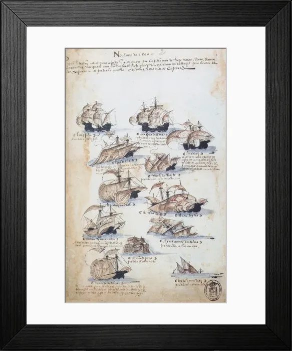 Framed Print : The fleet of Pedro Alvares Cabral in 1500. From Livro das Armadas, ca 1568 Framed Print : The fleet of Pedro Alvares Cabral in 1500. From Livro das Armadas, ca 1568