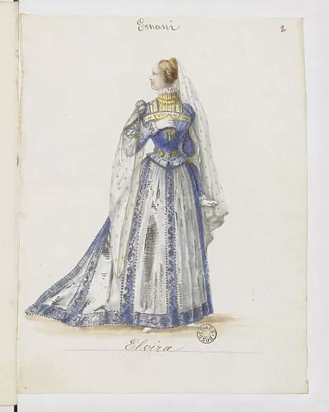 Elvira. Costume design for the opera Ernani by Giuseppe Verdi, 1845