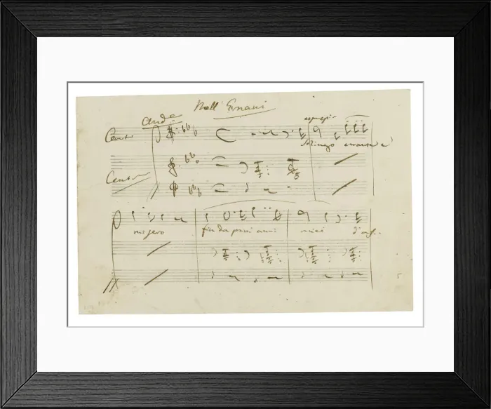 Framed Print : The autograph manuscript: Opera Ernani, final aria Solingo, errante e misero, Early 1840s