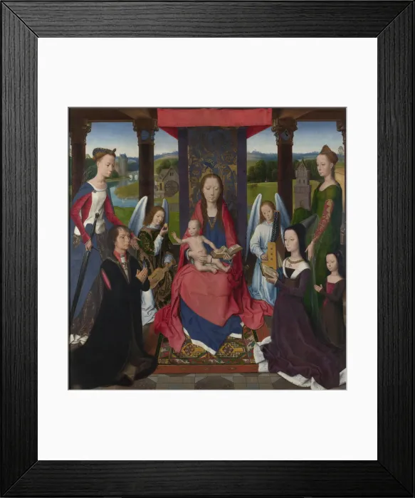 Framed Print : The Virgin and Child with Saints and Donors (The Donne Triptych). The central panel, ca 1478 Framed Print : The Virgin and Child with Saints and Donors (The Donne Triptych). The central panel, ca 1478