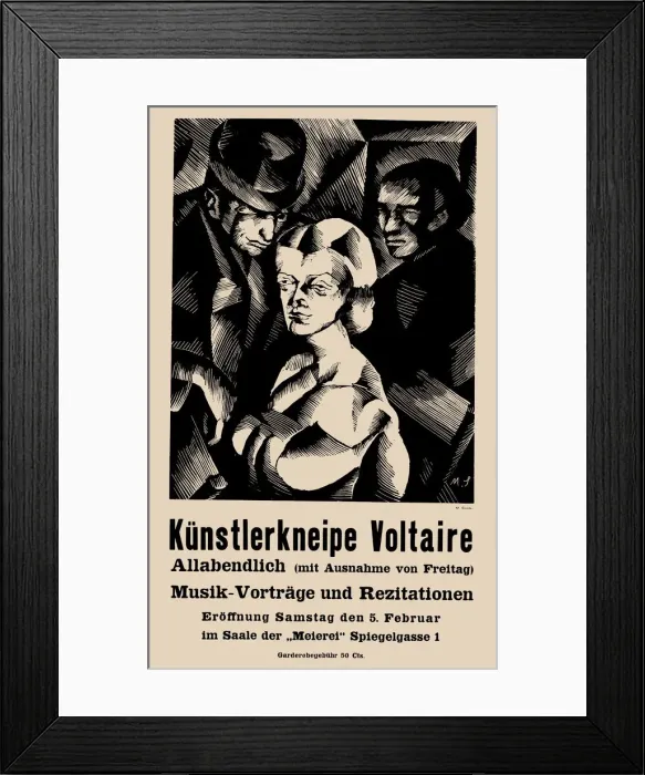 Framed Print : Poster for the opening of the Cabaret Voltaire on 1916-02-05, 1916 Framed Print : Poster for the opening of the Cabaret Voltaire on 1916-02-05, 1916