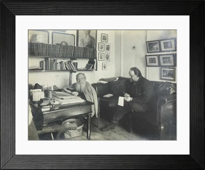 Framed Print : Leo Tolstoy with his secretary Vladimir Chertkov at the Yasnaya Polyana on 29 March 1909, 1909 Framed Print : Leo Tolstoy with his secretary Vladimir Chertkov at the Yasnaya Polyana on 29 March 1909, 1909