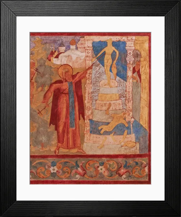 Framed Print : Abraham of Rostov destroys the Veless statue. Fresco of the Church of Saint John The Apostle in Ros Framed Print : Abraham of Rostov destroys the Veless statue. Fresco of the Church of Saint John The Apostle in Ros