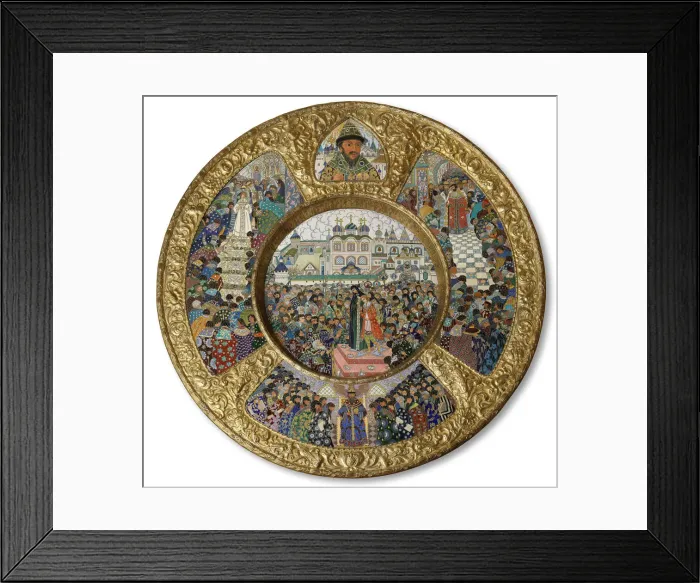 Framed Print : Dish with scenes the Election of Michail Romanov to the Tsar on 14 March 1613, 1913 Framed Print : Dish with scenes the Election of Michail Romanov to the Tsar on 14 March 1613, 1913