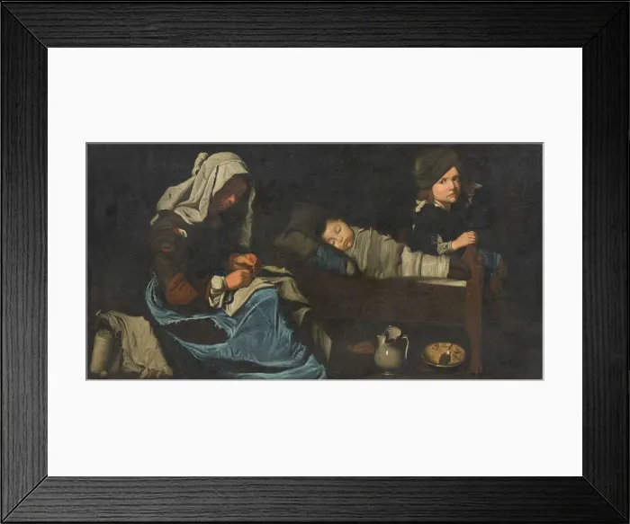Framed Print : Mother Sewing with Two Children, End of 17th cen Framed Print : Mother Sewing with Two Children, End of 17th cen