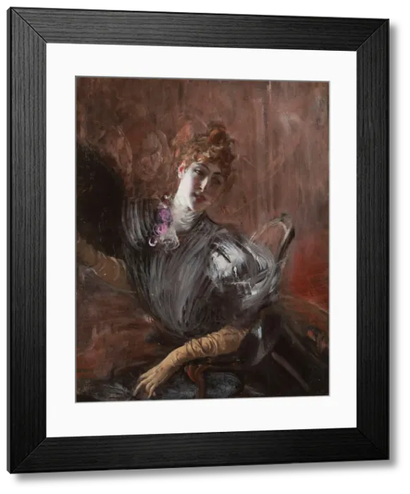 Framed Print : Young Woman, seated, wearing gloves, ca 1897 Framed Print : Young Woman, seated, wearing gloves, ca 1897